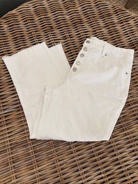 Time and Tru White High-Rise Button-Fly Raw-Hem Jeans